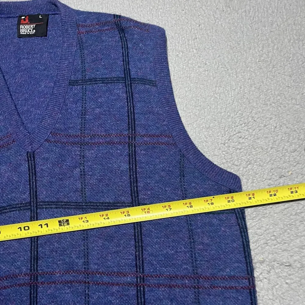 Vtg Robert Bruce Sweater Vest Mens Large Blue Acrylic Made in USA V Neck Union